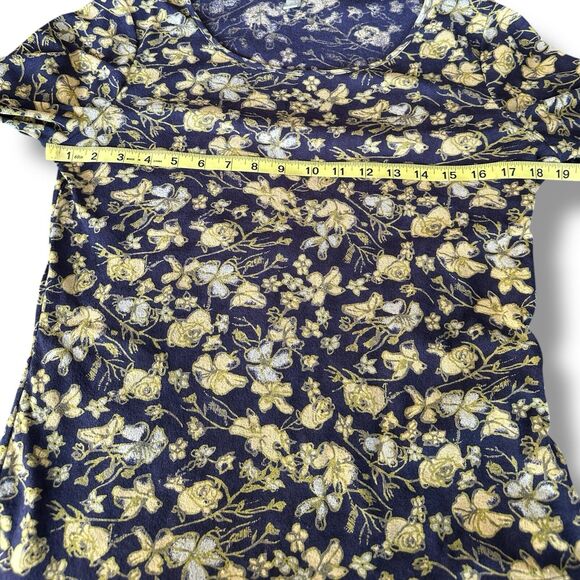 J Jill Navy Blue Yellow Floral 3/4 Ruffle Sleeve Lightweight Top Medium - Picture 6 of 8